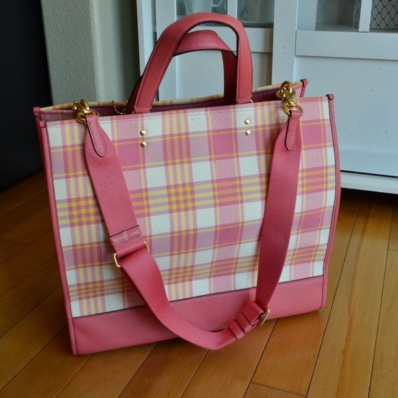 Coach Pink Plaid Tote Bag - Picture 3 of 11